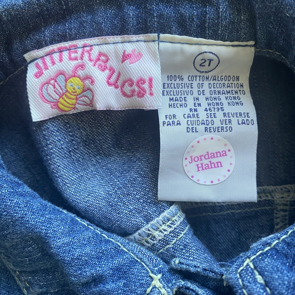 Vintage 90s JitterBugs! Denim Jacket Embroidered Flowers & Pink Gingham Trim 2T - Picture 4 of 4